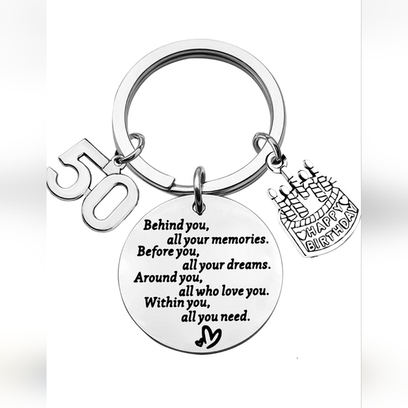 ❤50th Birthday Keychain Stainless Steel Nickel-free Lead-free Hypoallergenic - Picture 1 of 5